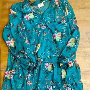 Anthropologie Teal Floral Dress
